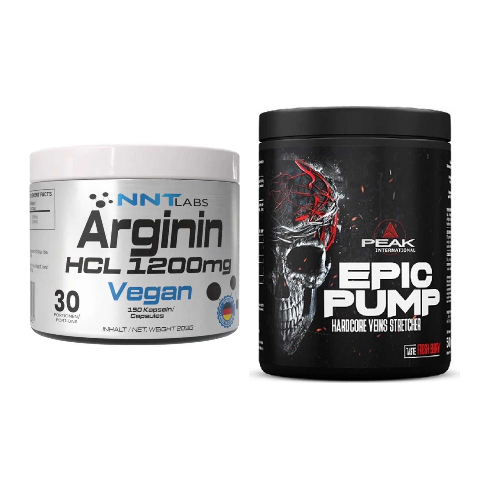 Pump-Set: NNT Arginin HCL 1200 mg + Peak EPIC Pump – alle enthaltenen Artikel