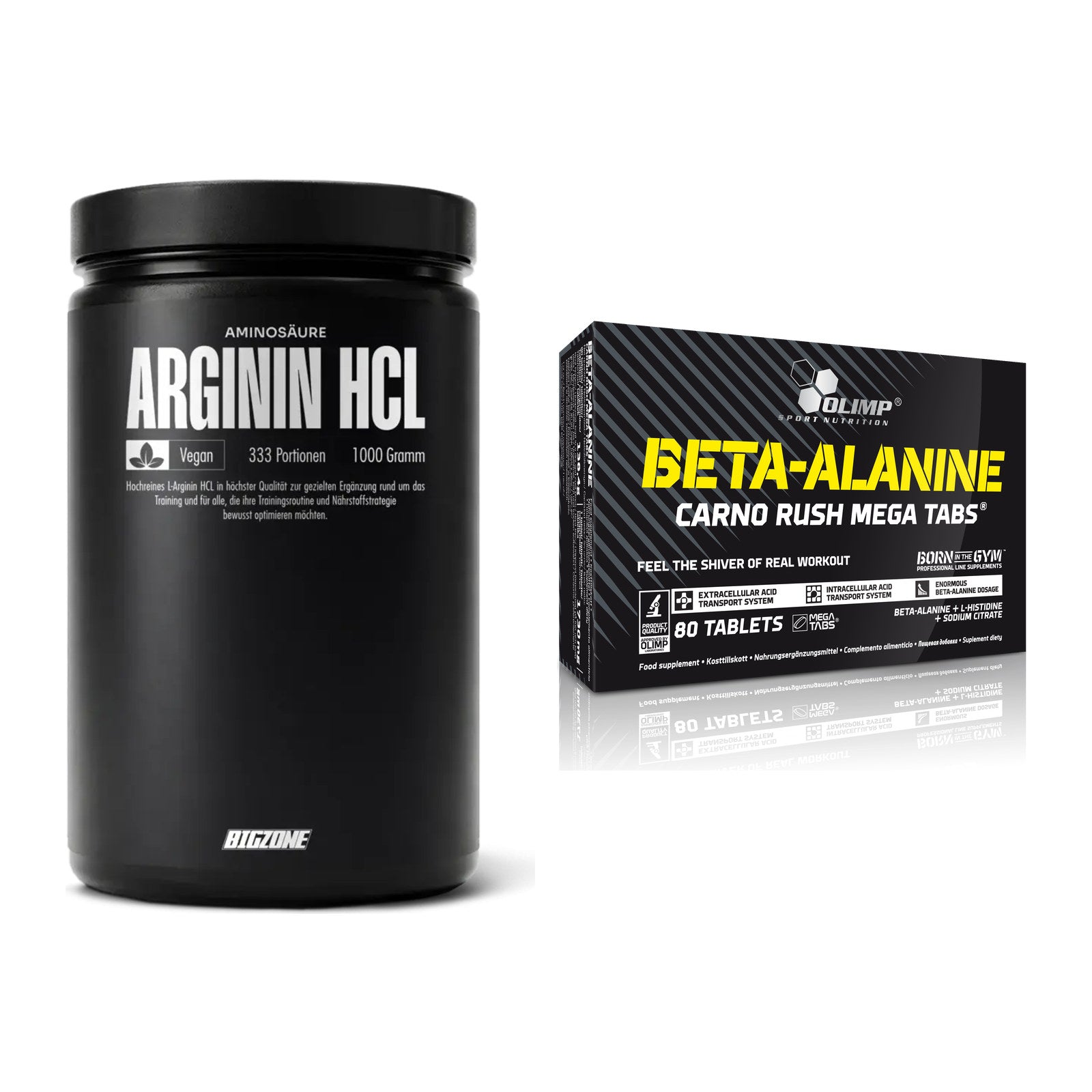 Pump-Set: Big Zone L-Arginin + Olimp Beta-Alanin Carno Rush – alle enthaltenen Artikel