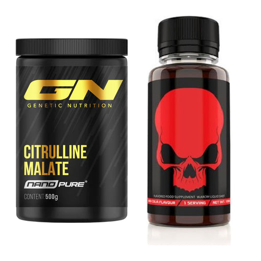 Pump-Set: GN Citrulline Malate + Genius Nutrition Warcry Liquid – alle enthaltenen Artikel