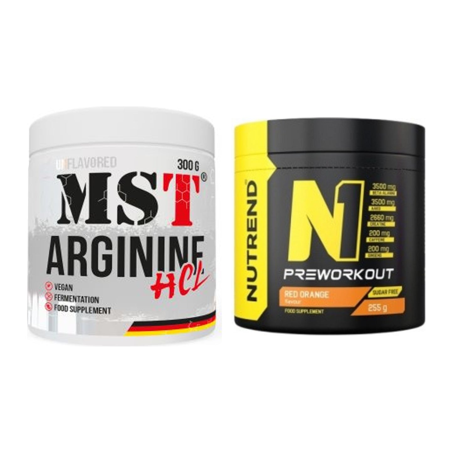 Pump-Set: MST Arginine HCL + Nutrend N1 Preworkout 255g NEU – alle enthaltenen Artikel
