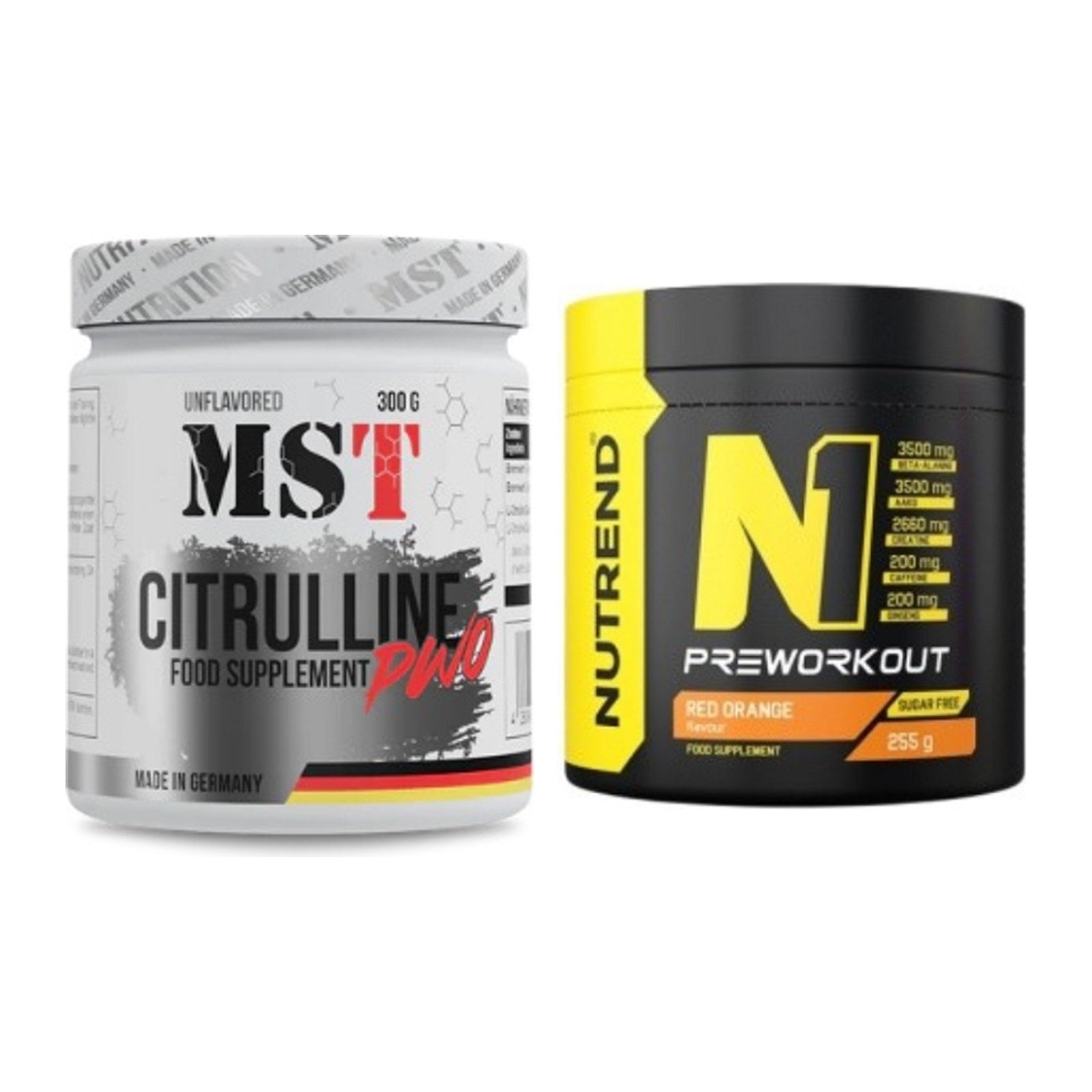 Pump-Set: MST Citrulline Malat 300g + Nutrend N1 Preworkout 255g NEU – alle enthaltenen Artikel