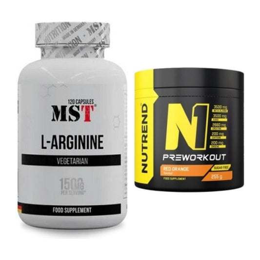 Pump-Set: MST L-Arginine 120 Kaps. + Nutrend N1 Preworkout 255g NEU – alle enthaltenen Artikel