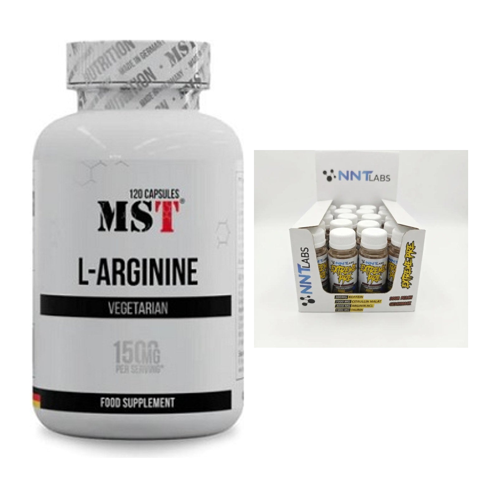 Pump-Set: MST L-Arginine 120 Kaps. + NNT Extreme Pre-Workout Shot – alle enthaltenen Artikel