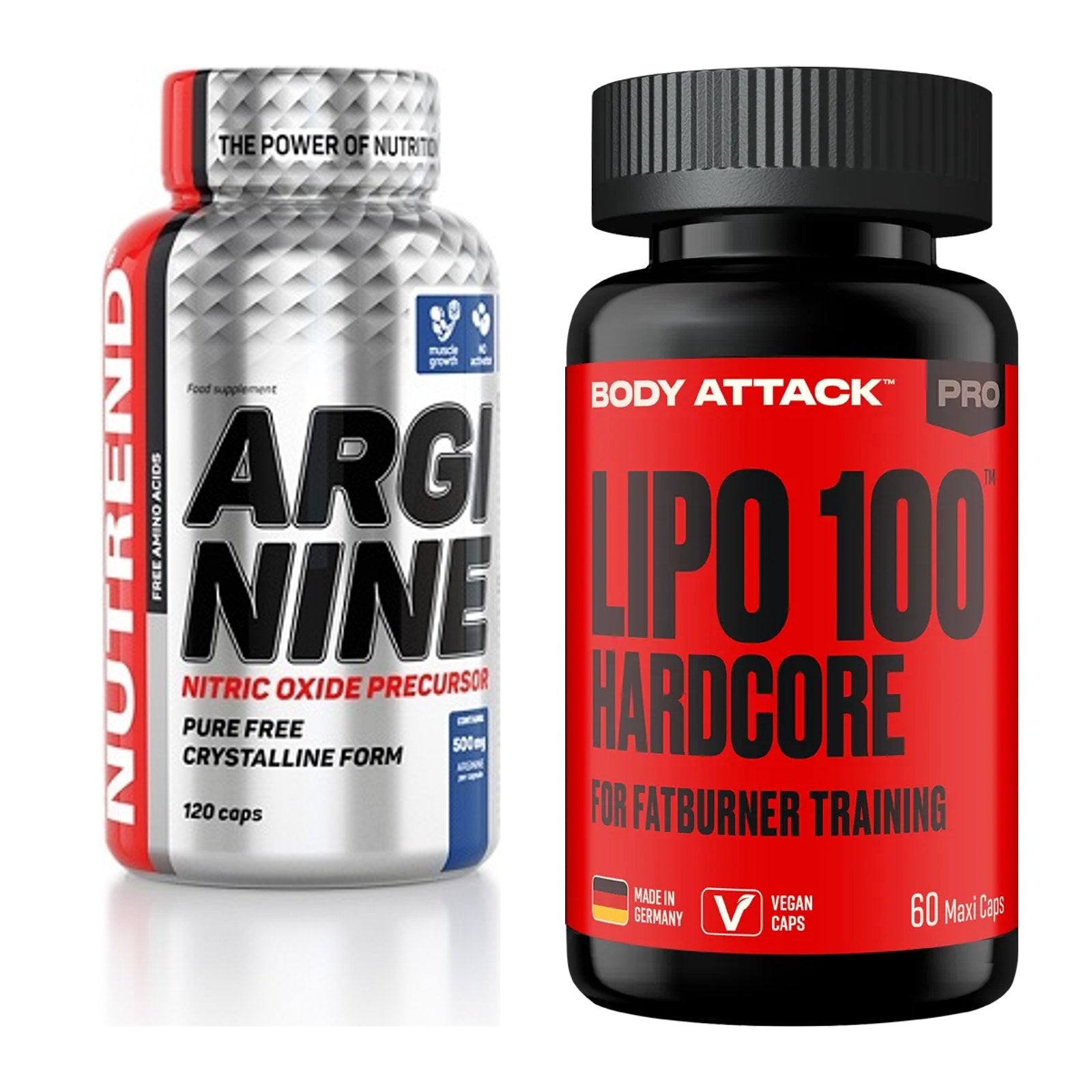 Pump-Set: Nutrend Arginine + Body Attack LIPO 100-HARDCORE – alle enthaltenen Artikel