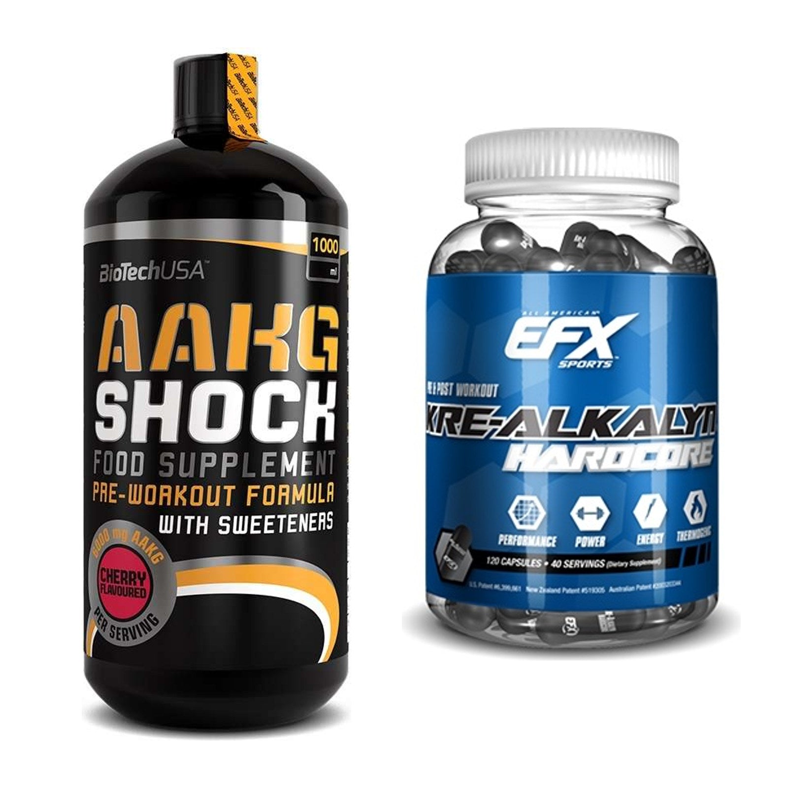 Pump-Set: BioTech AAKG Shock Extreme + EFX Kre-Alkalyn Hardcore – alle enthaltenen Artikel