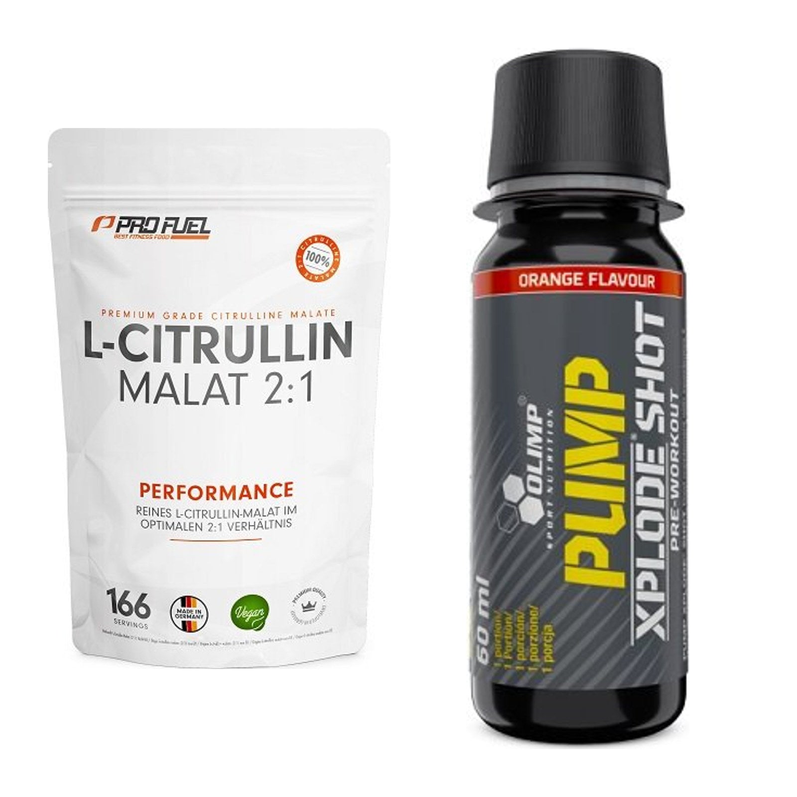 Pump-Set: ProFuel L-Citrullin Malat + Olimp Pump Xplode Shot 9x60ml – alle enthaltenen Artikel