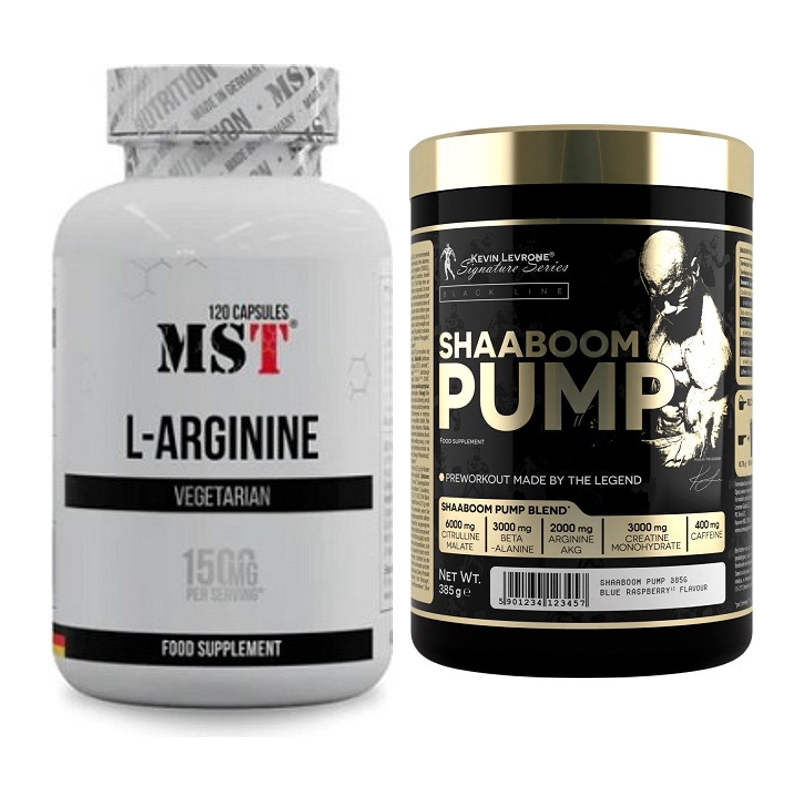 Pump-Set: MST L-Arginine 120 Kaps. + Kevin Levrone Shaaboom Pump – alle enthaltenen Artikel
