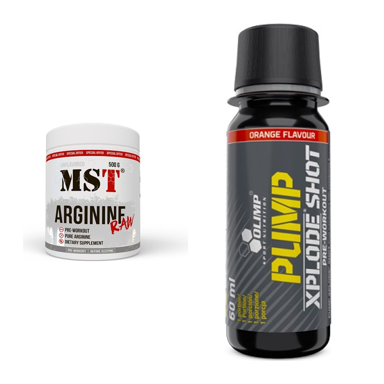 Pump-Set: MST Arginine RAW + Olimp Pump Xplode Shot – alle enthaltenen Artikel