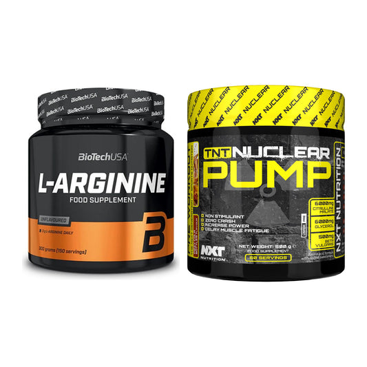 Pump-Set: BioTech L-Arginin + NXT Nutrition TNT Nuclear Pump – alle enthaltenen Artikel