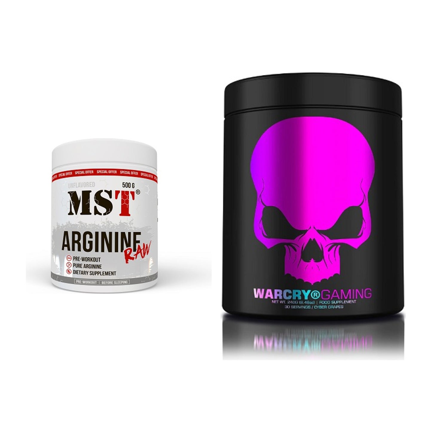 Pump-Set: MST Arginine RAW + Genius Nutrition Warcry Gaming – alle enthaltenen Artikel