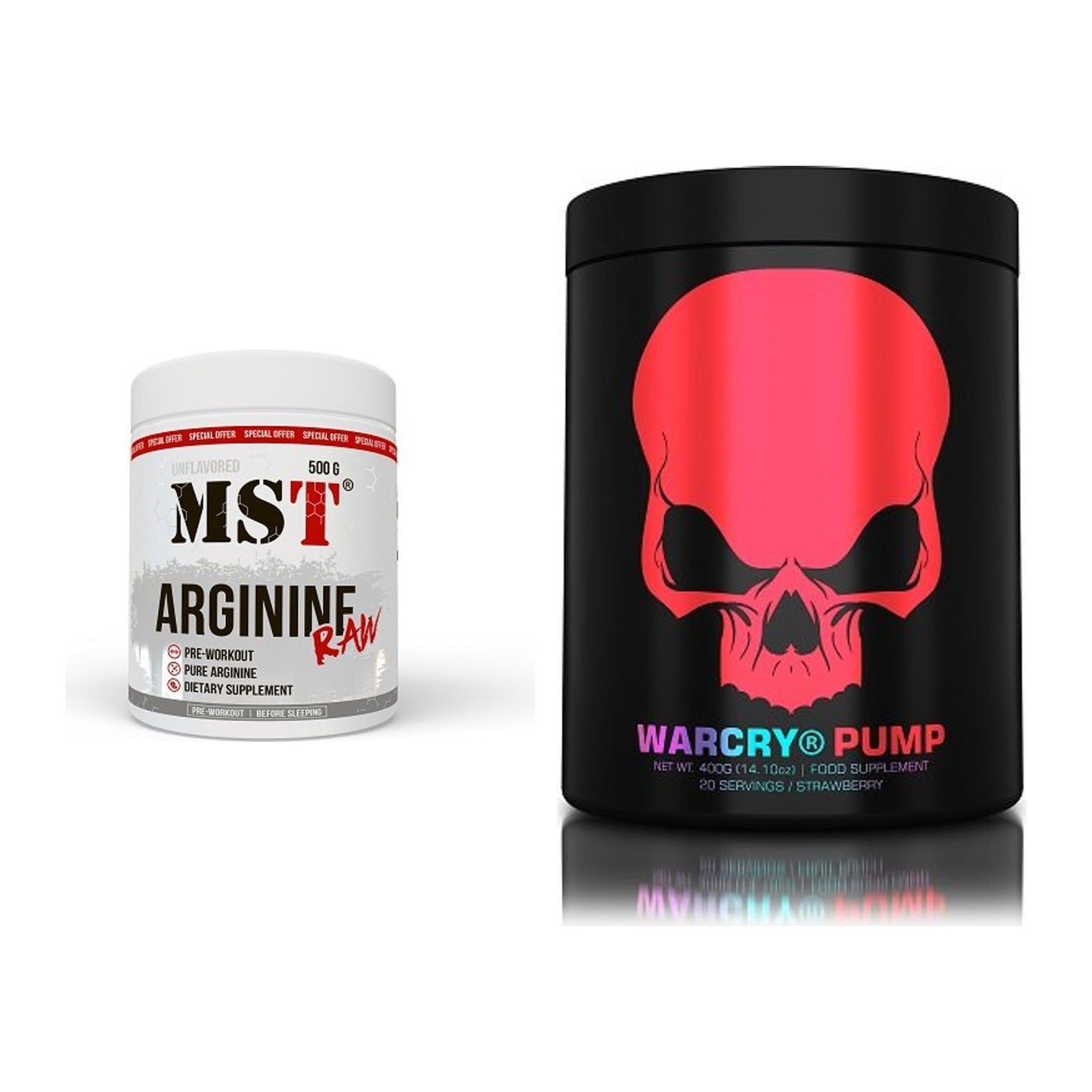 Pump-Set: MST Arginine RAW + Genius Nutrition Warcry PUMP 400g – alle enthaltenen Artikel