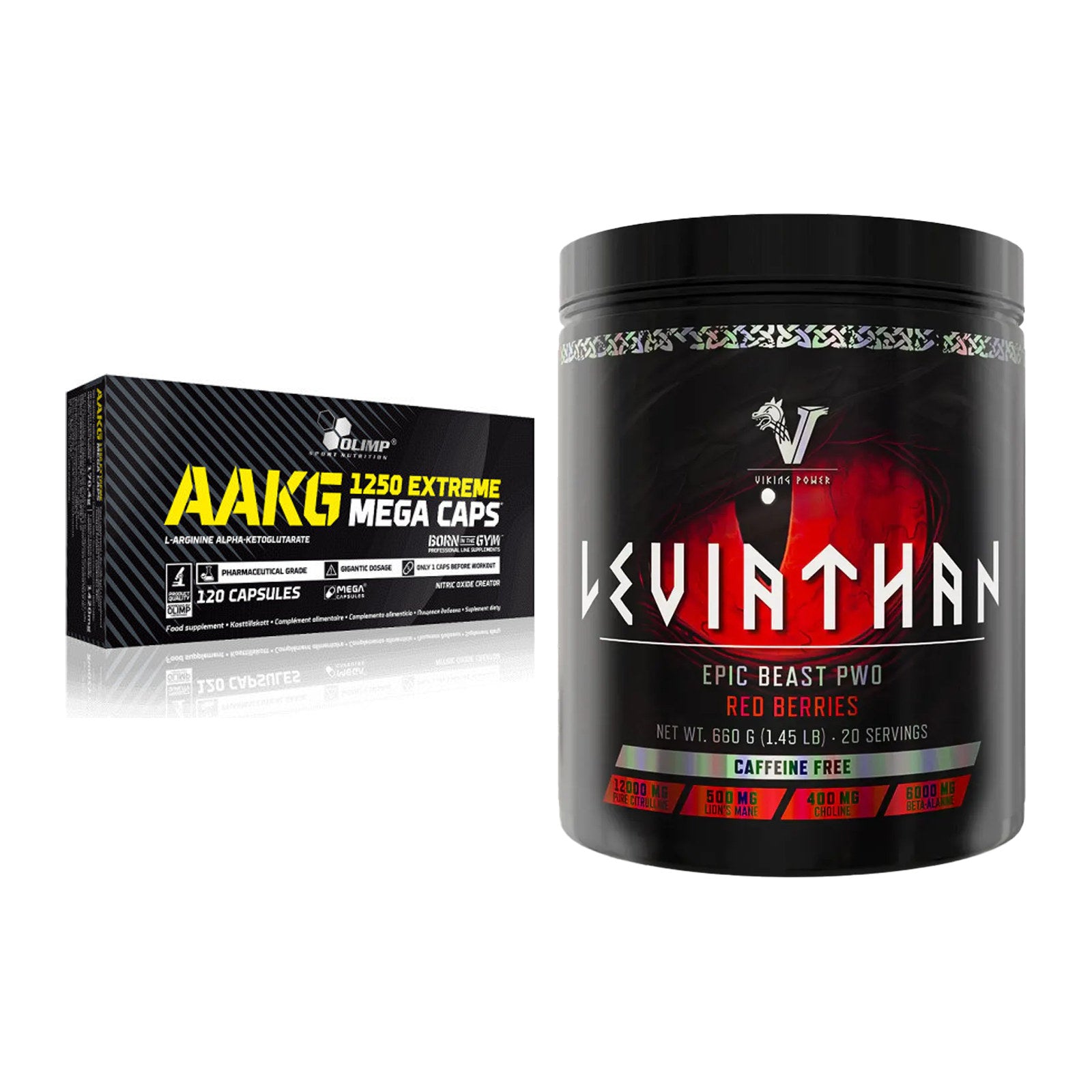 Pump-Set: Olimp AAKG Extreme Mega Caps + Viking Power Leviathan – alle enthaltenen Artikel