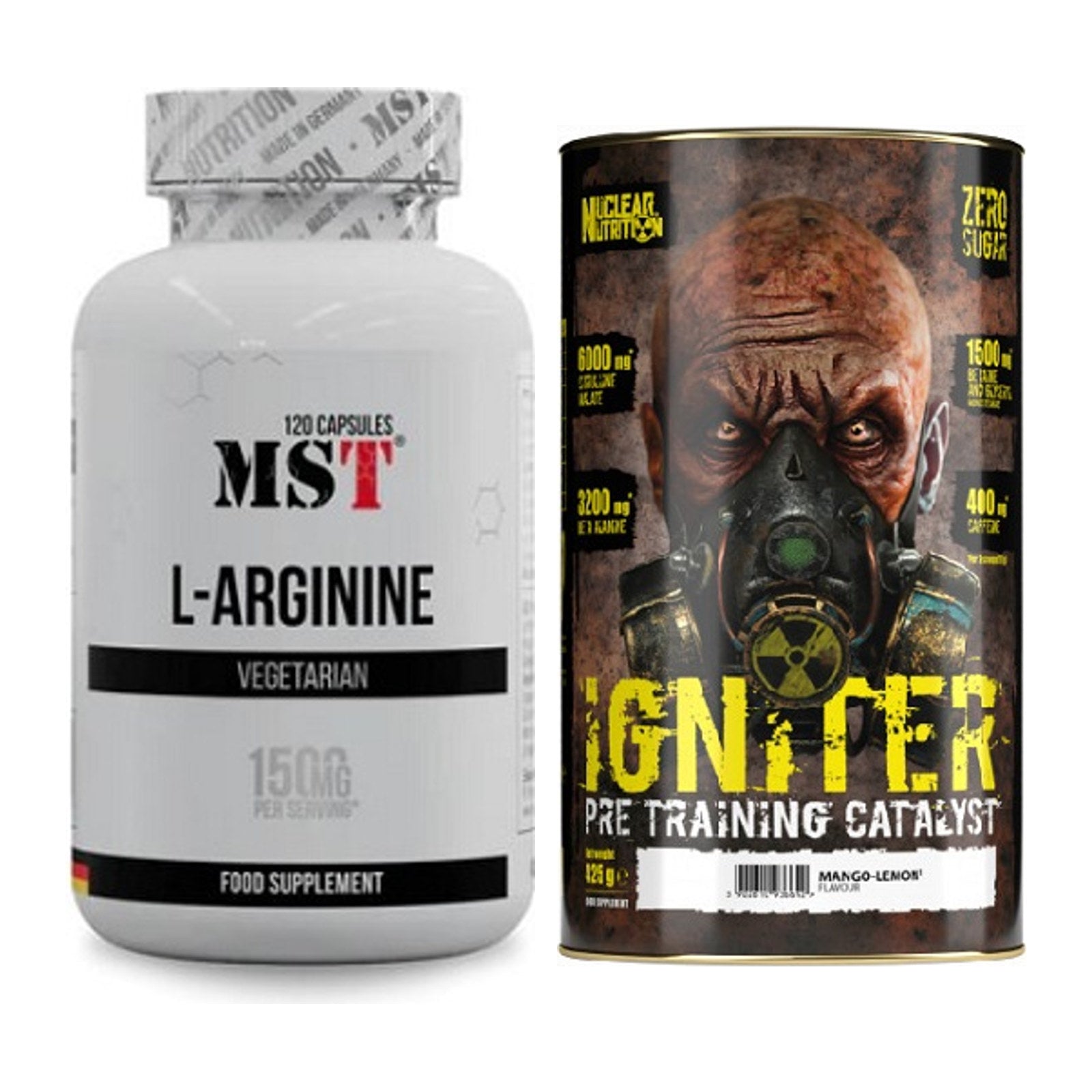 Pump-Set: MST L-Arginine 120 Kaps. + Nuclear Nutrition IGNITER Booster – alle enthaltenen Artikel
