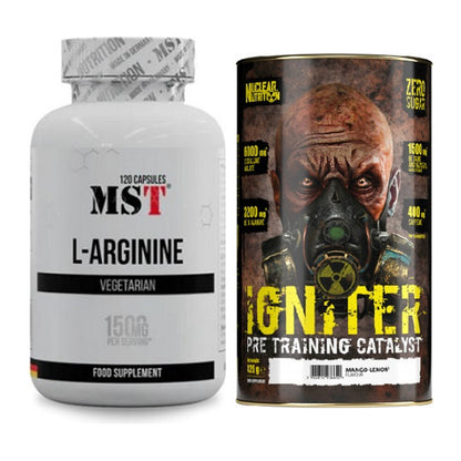 Pump-Set: MST L-Arginine 120 Kaps. + Nuclear Nutrition IGNITER Booster – alle enthaltenen Artikel