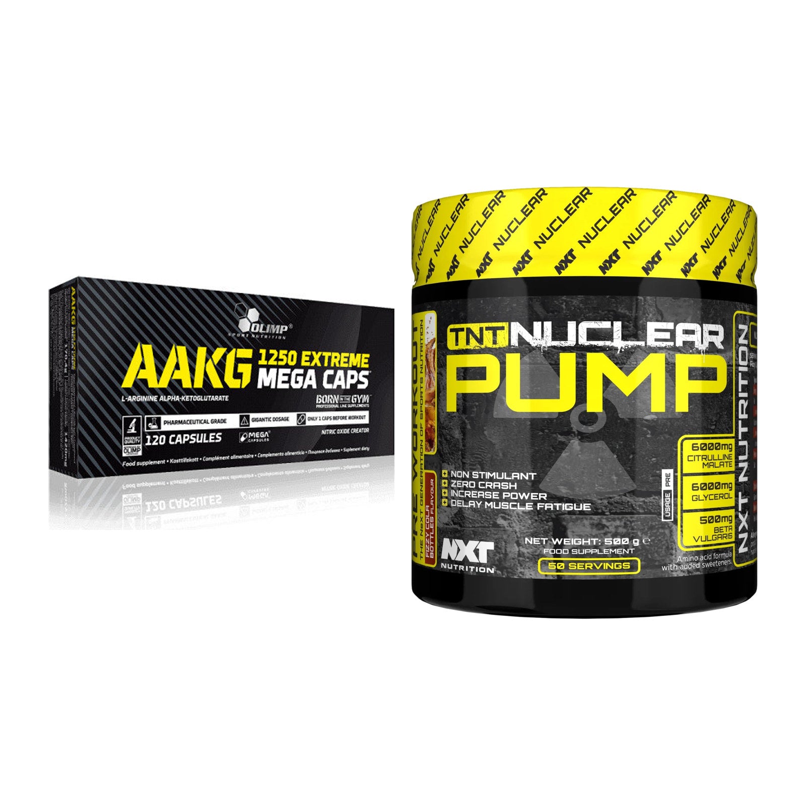 Pump-Set: Olimp AAKG Extreme Mega Caps + NXT Nutrition TNT Nuclear – alle enthaltenen Artikel