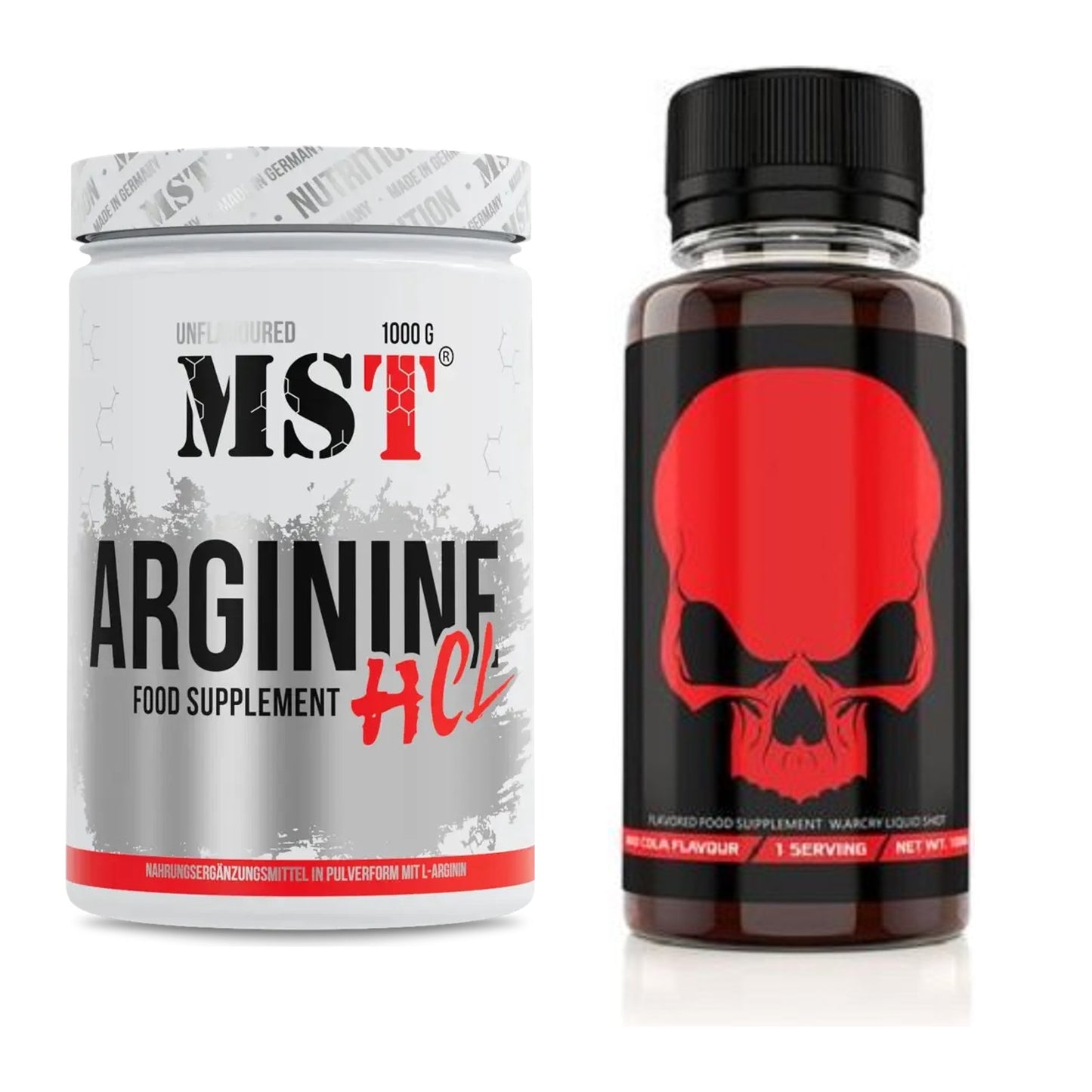 Pump-Set: MST Arginine HCL + Genius Nutrition Warcry Liquid – alle enthaltenen Artikel