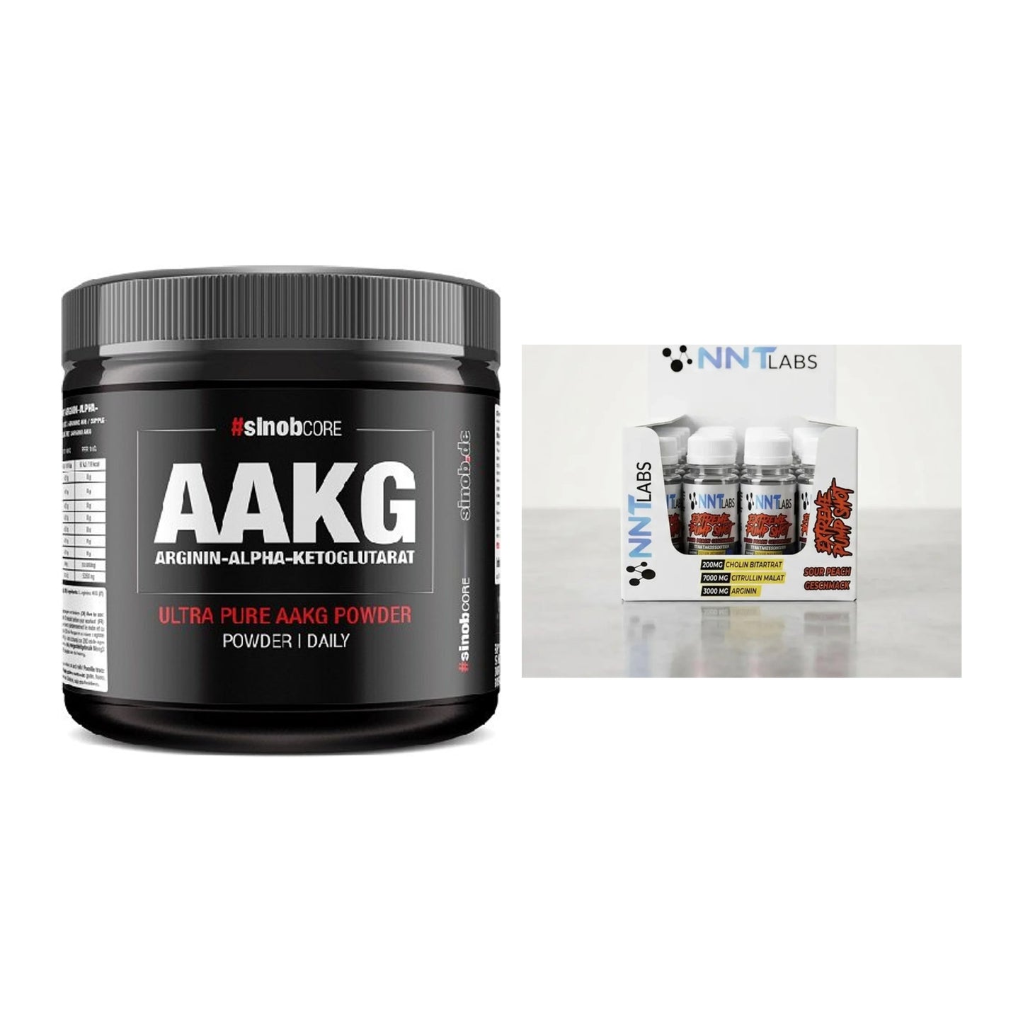 Pump-Set: Sinob Core Arginin AAKG + NNT Extreme Pump Shot – alle enthaltenen Artikel