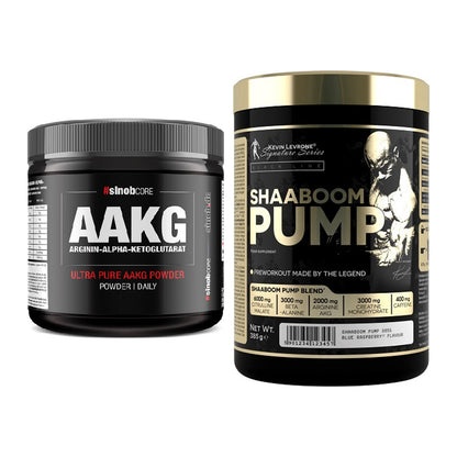 Pump-Set: Sinob Core Arginin AAKG Pulver + Kevin Levrone Shaaboom Pump – alle enthaltenen Artikel