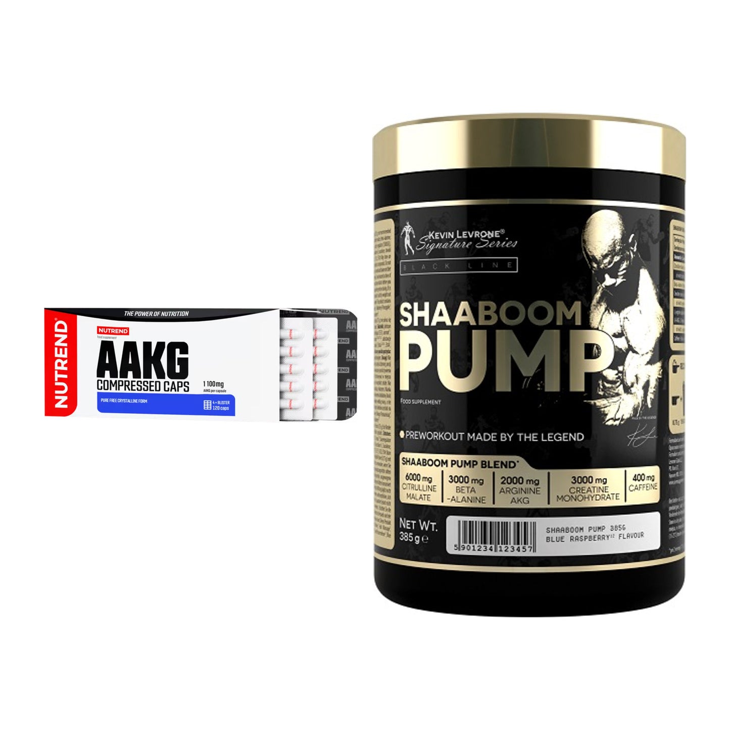 Pump-Set: Nutrend AAKG Compressed + Kevin Levrone Shaaboom Pump – alle enthaltenen Artikel