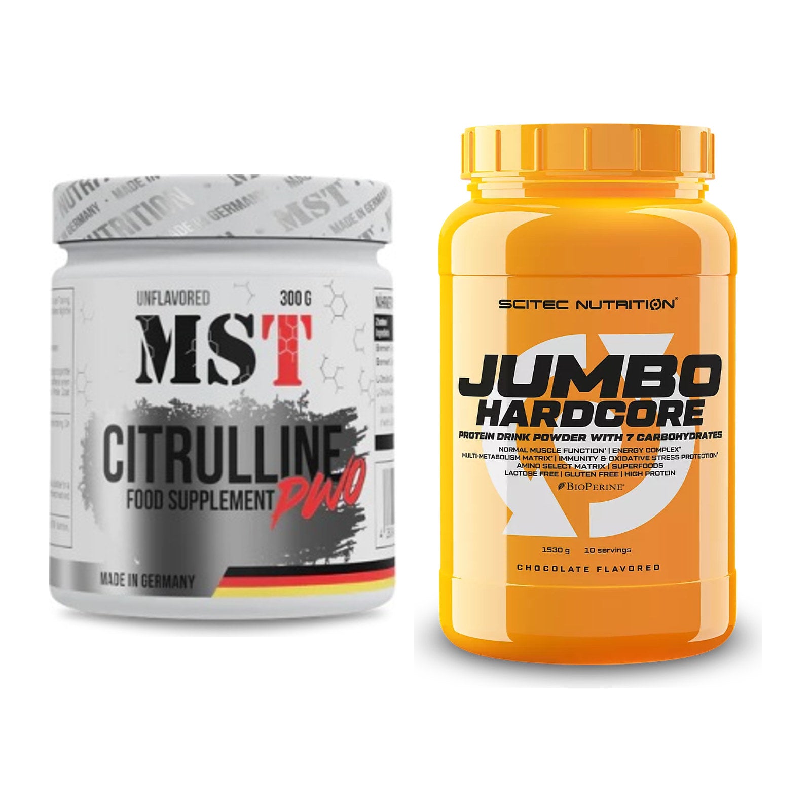 Pump-Set: MST Citrulline Malat 300g + Scitec Jumbo Hardcore1530g – alle enthaltenen Artikel