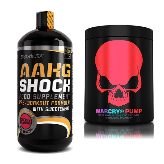 Pump-Set: BioTech AAKG Shock Extreme + Genius Nutrition Warcry PUMP – alle enthaltenen Artikel
