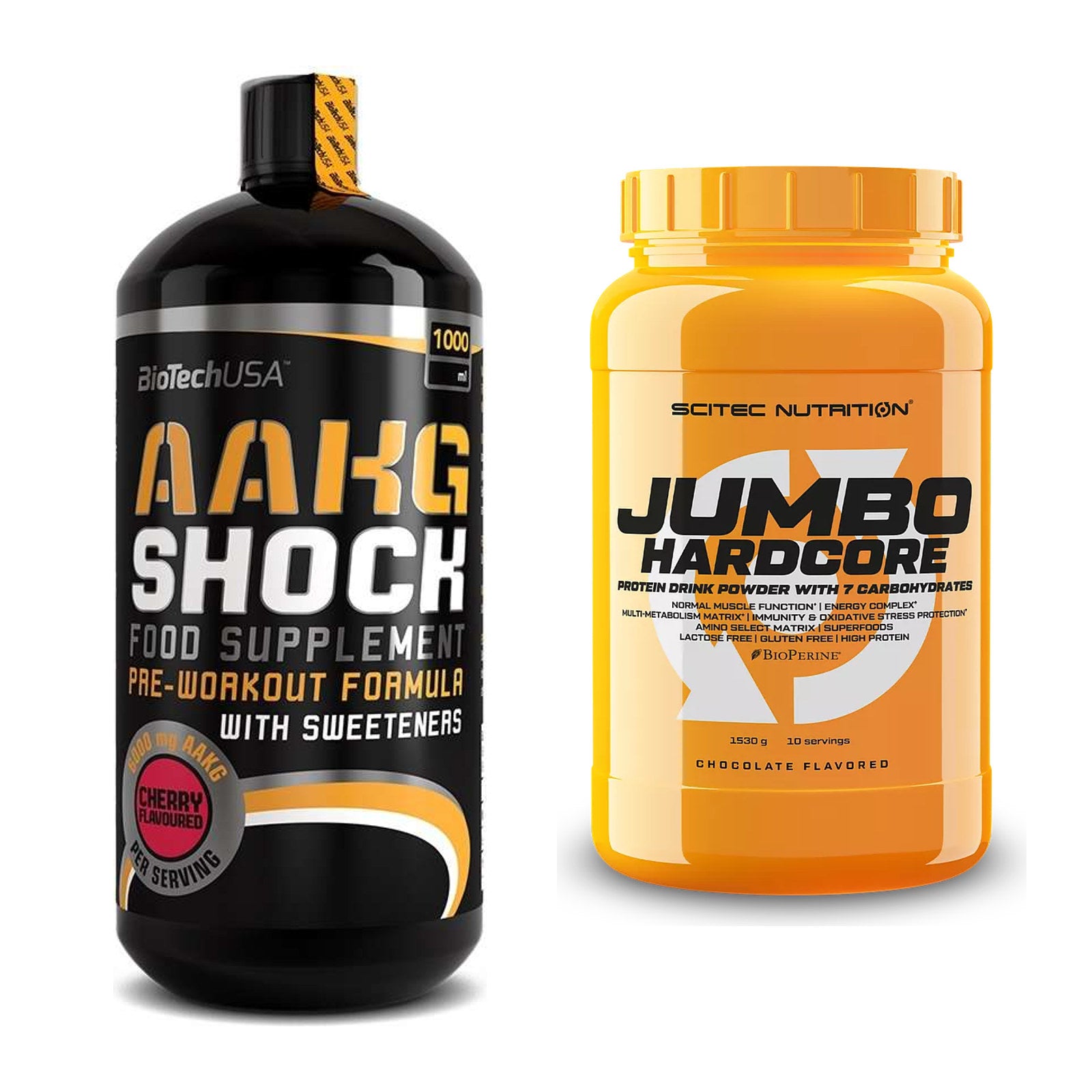 Pump-Set: BioTech AAKG Shock Extreme + Scitec Jumbo Hardcore1530g – alle enthaltenen Artikel