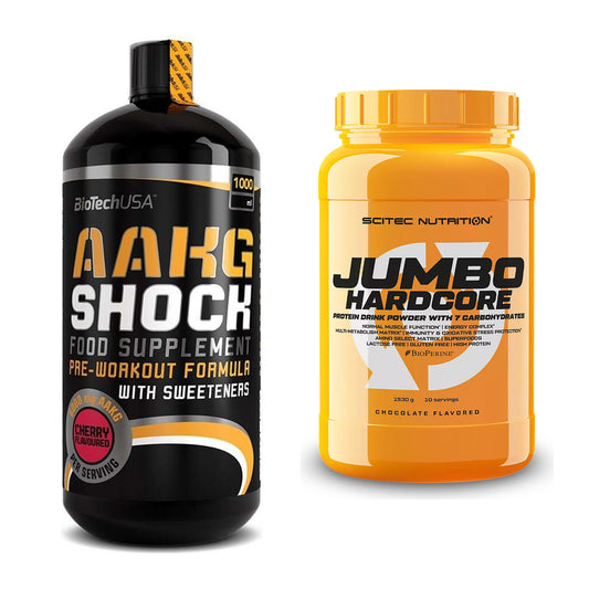 Pump-Set: BioTech AAKG Shock Extreme + Scitec Jumbo Hardcore1530g – alle enthaltenen Artikel