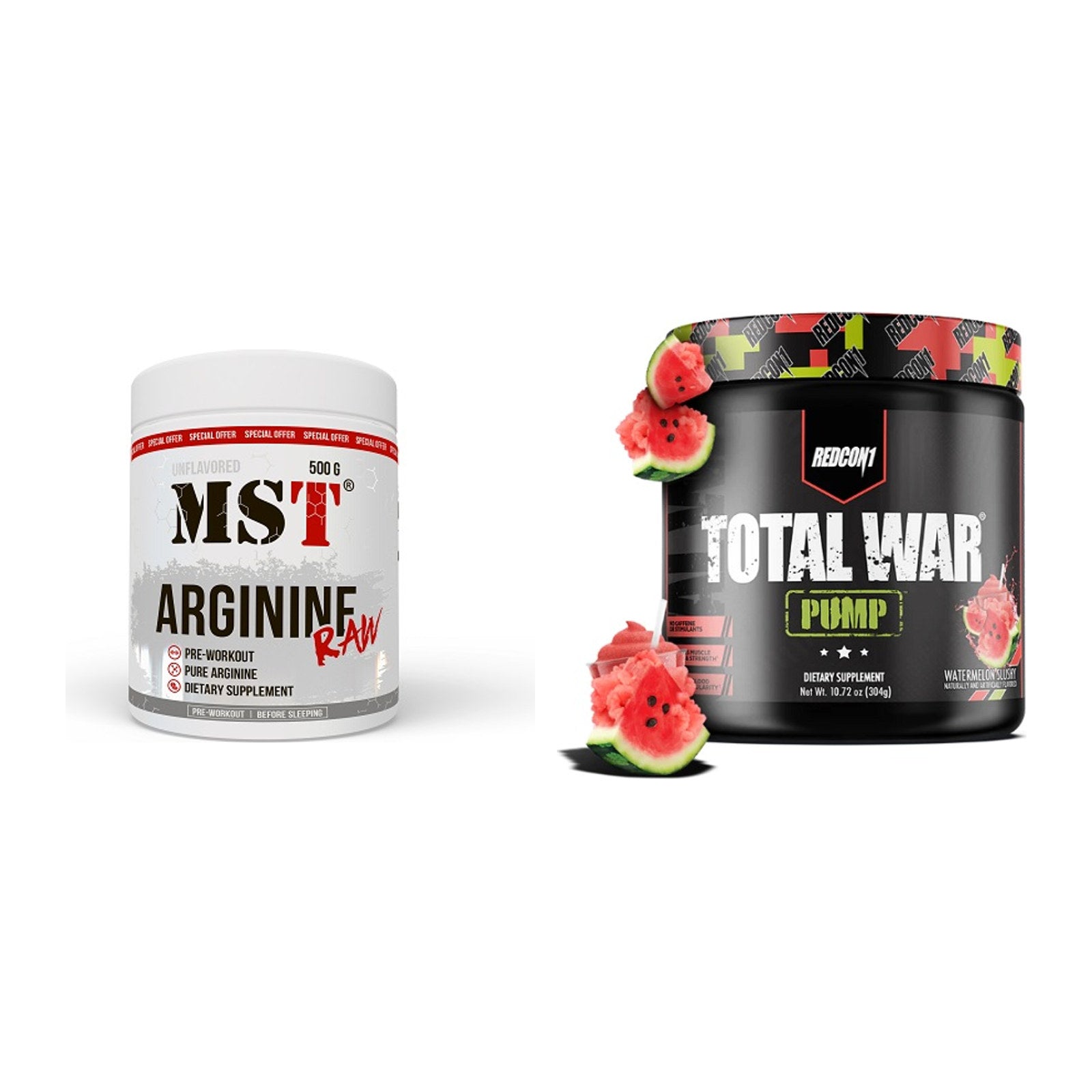 Pump-Set: MST Arginine RAW + Redcon1 Total War PUMP – alle enthaltenen Artikel