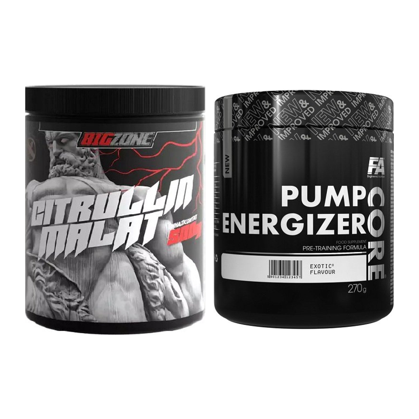 Pump-Set: Big Zone Citrullin Malat + FA Nutrition Core Pump Energizer – alle enthaltenen Artikel