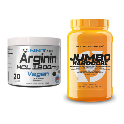 Pump-Set: NNT Arginin HCL 1200 mg + Scitec Jumbo Hardcore1530g – alle enthaltenen Artikel
