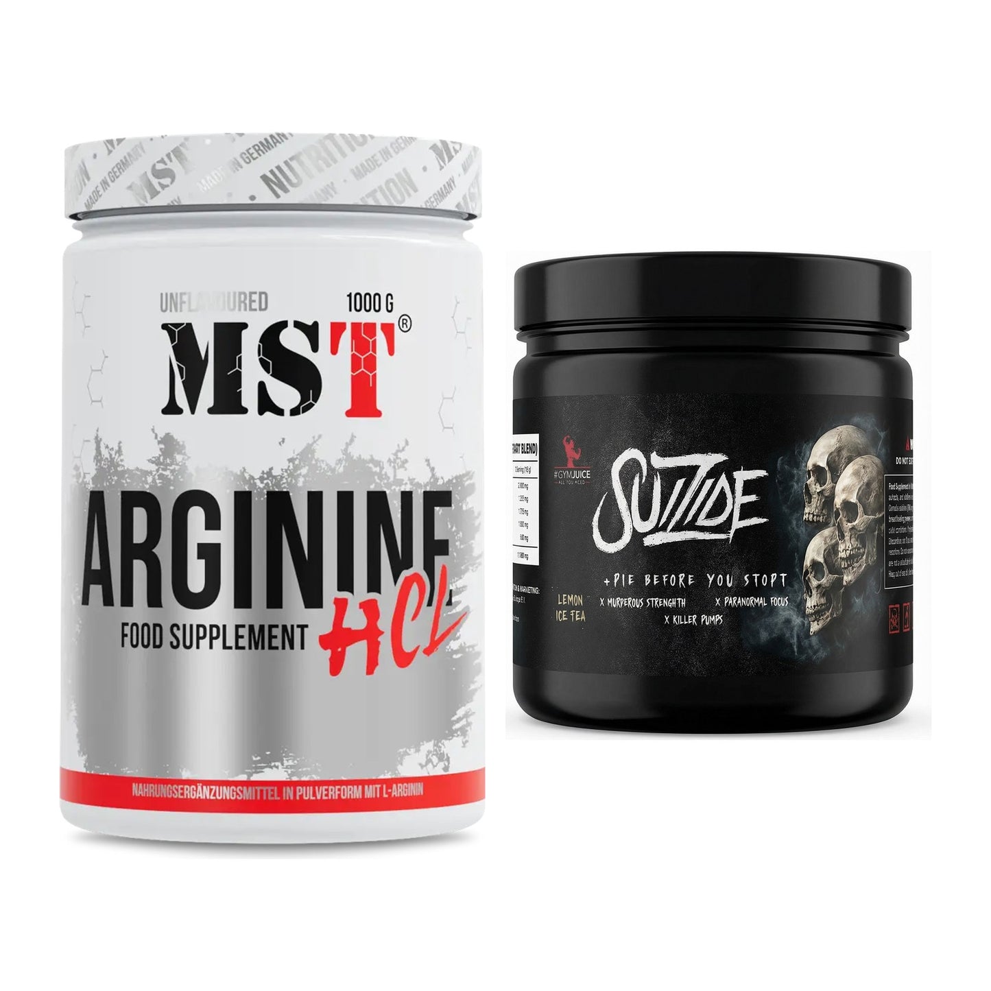 Pump-Set: MST Arginine HCL + #GYMJUICE SUIZIDE Booster – alle enthaltenen Artikel