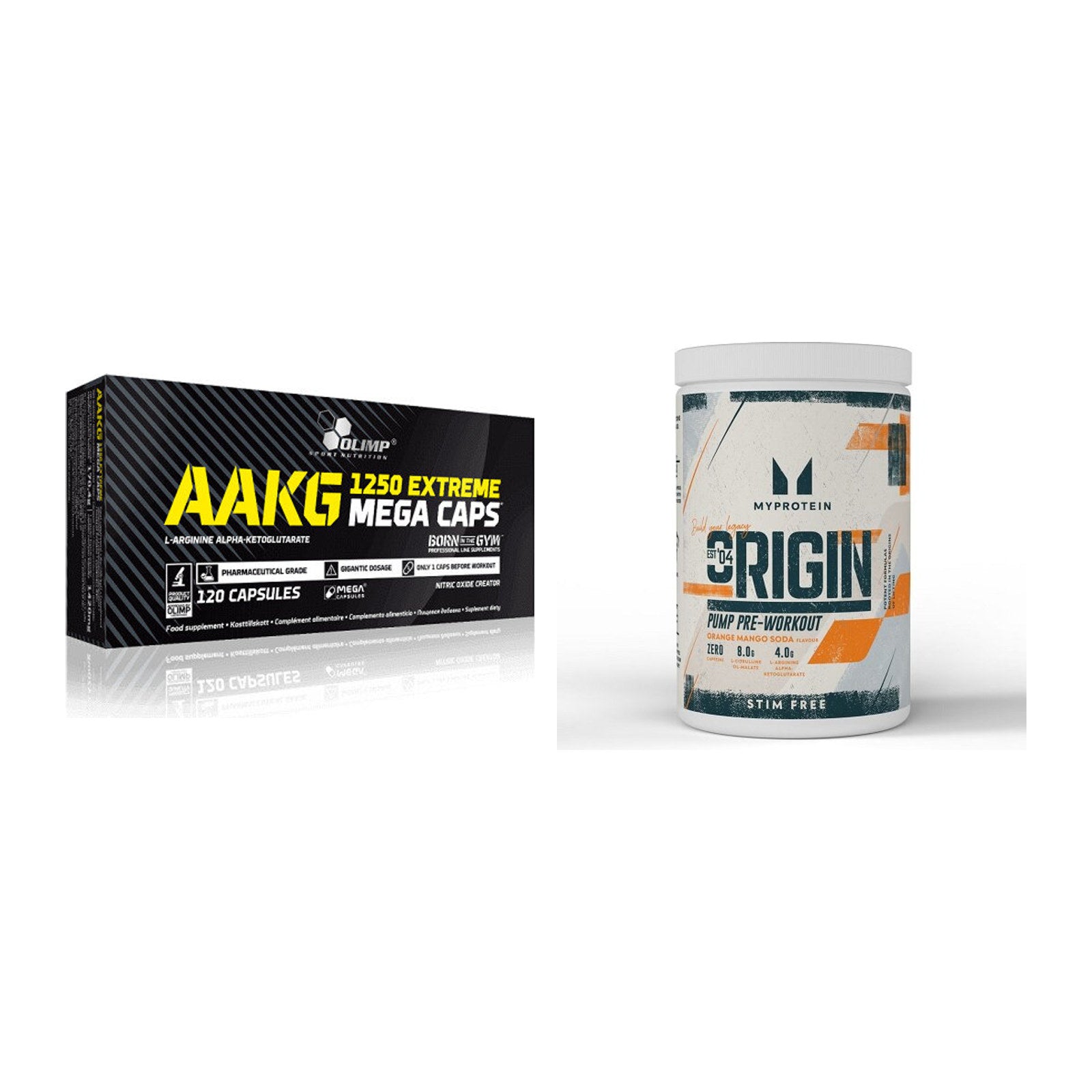 Pump-Set: Olimp AAKG Extreme Mega Caps + MyProtein Origin Pump – alle enthaltenen Artikel