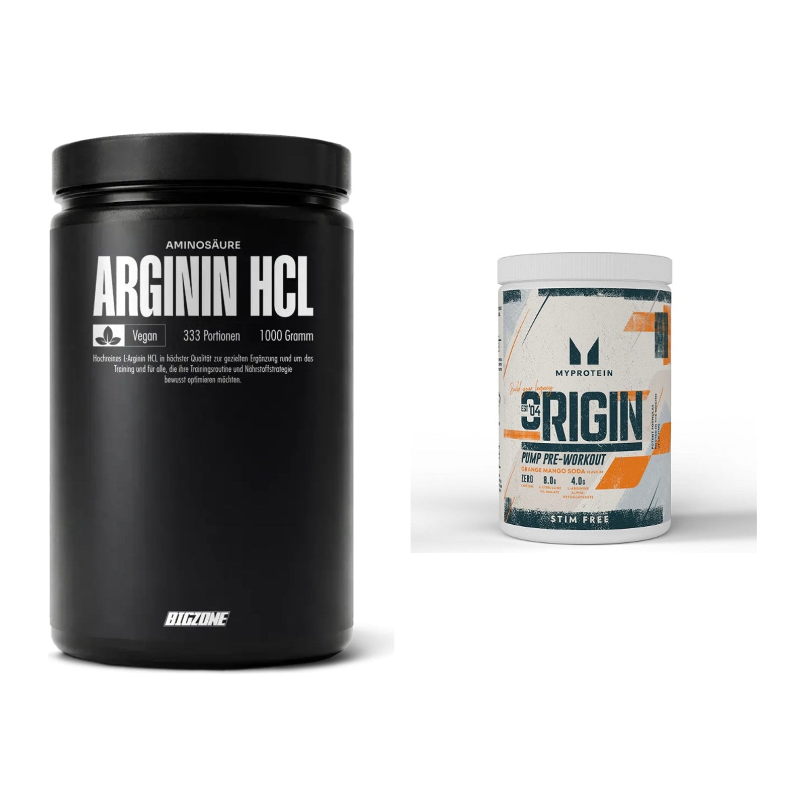 Pump-Set: Big Zone L-Arginin + MyProtein Origin Pump Pre-Workout – alle enthaltenen Artikel