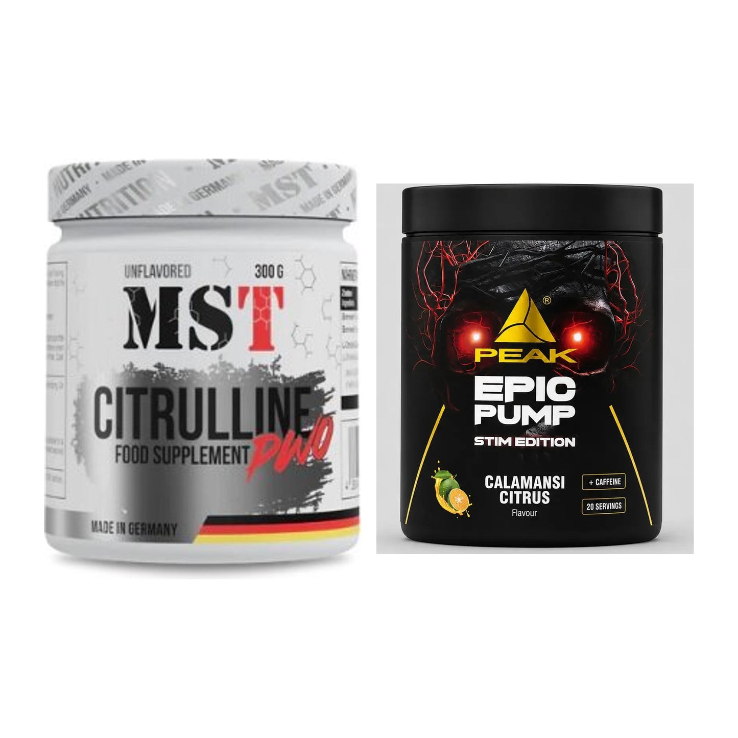 Pump-Set: MST Citrulline Malat 300g + Peak Epic Pump Stim Edition 500g – alle enthaltenen Artikel