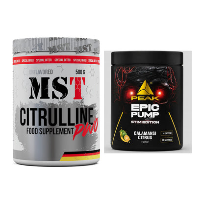 Pump-Set: MST Citrulline Malat 500g + Peak Epic Pump Stim Edition – alle enthaltenen Artikel