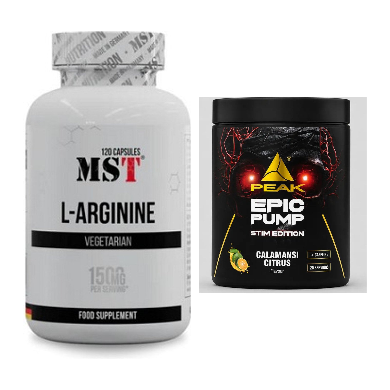 Pump-Set: MST L-Arginine 120 Kaps. + Peak Epic Pump Stim Edition – alle enthaltenen Artikel