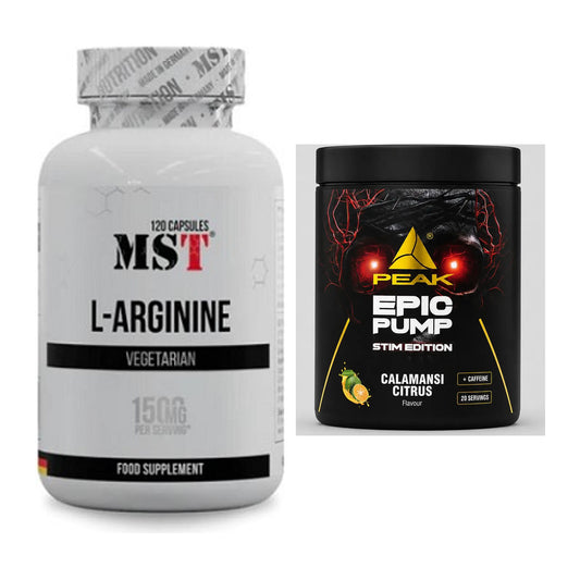 Pump-Set: MST L-Arginine 120 Kaps. + Peak Epic Pump Stim Edition – alle enthaltenen Artikel