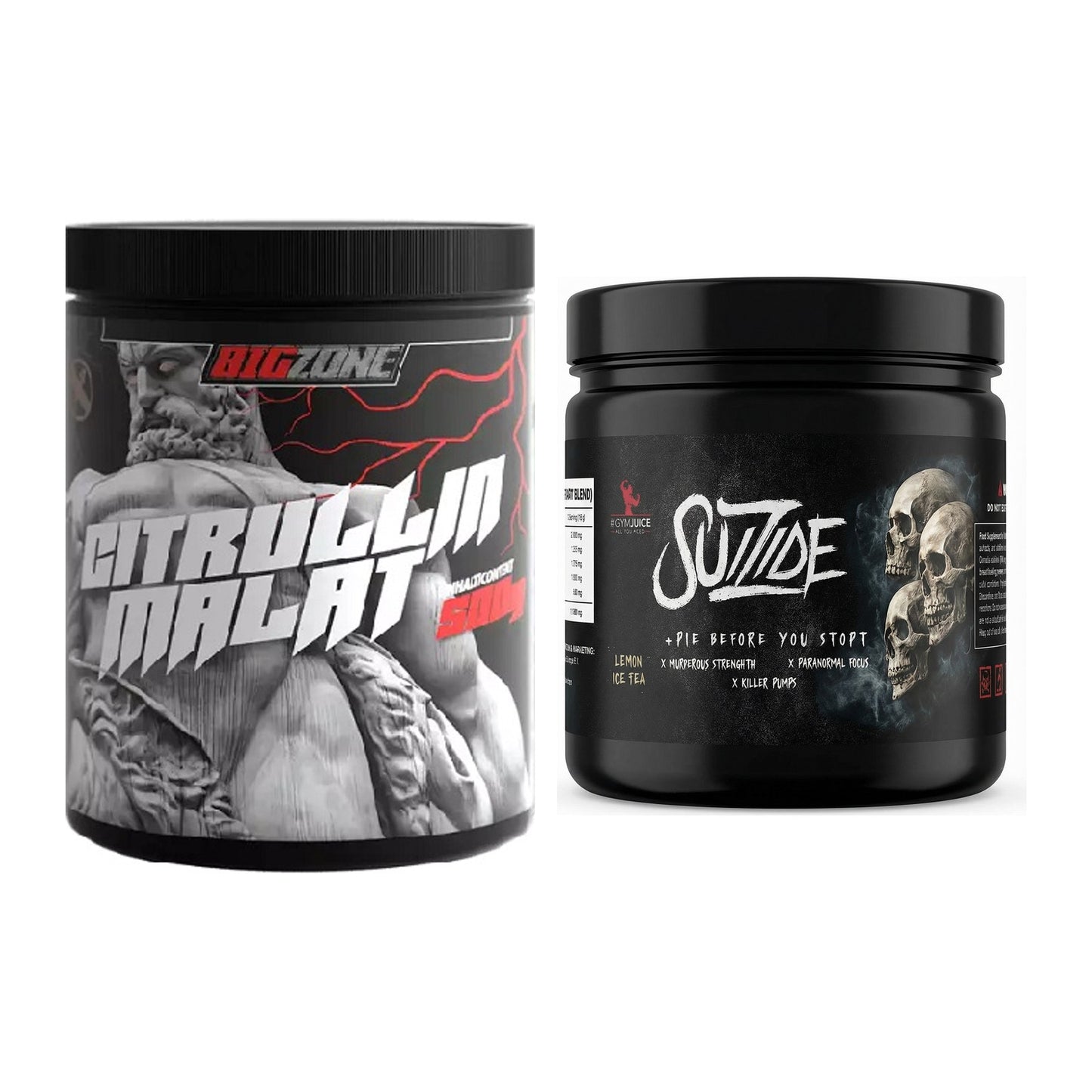 Pump-Set: Big Zone Citrullin Malat + #GYMJUICE SUIZIDE Booster – alle enthaltenen Artikel