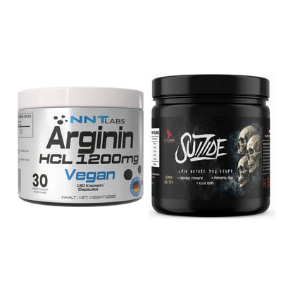 Pump-Set: NNT Arginin HCL 1200 mg + #GYMJUICE SUIZIDE Booster – alle enthaltenen Artikel