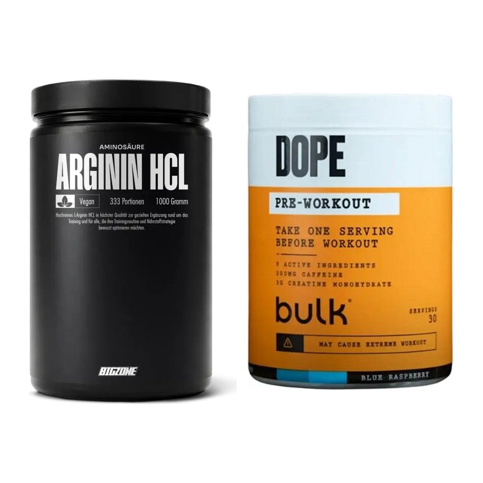 Pump-Set: Big Zone L-Arginin + Bulk Dope Pre-Workout 30 Serv. – alle enthaltenen Artikel