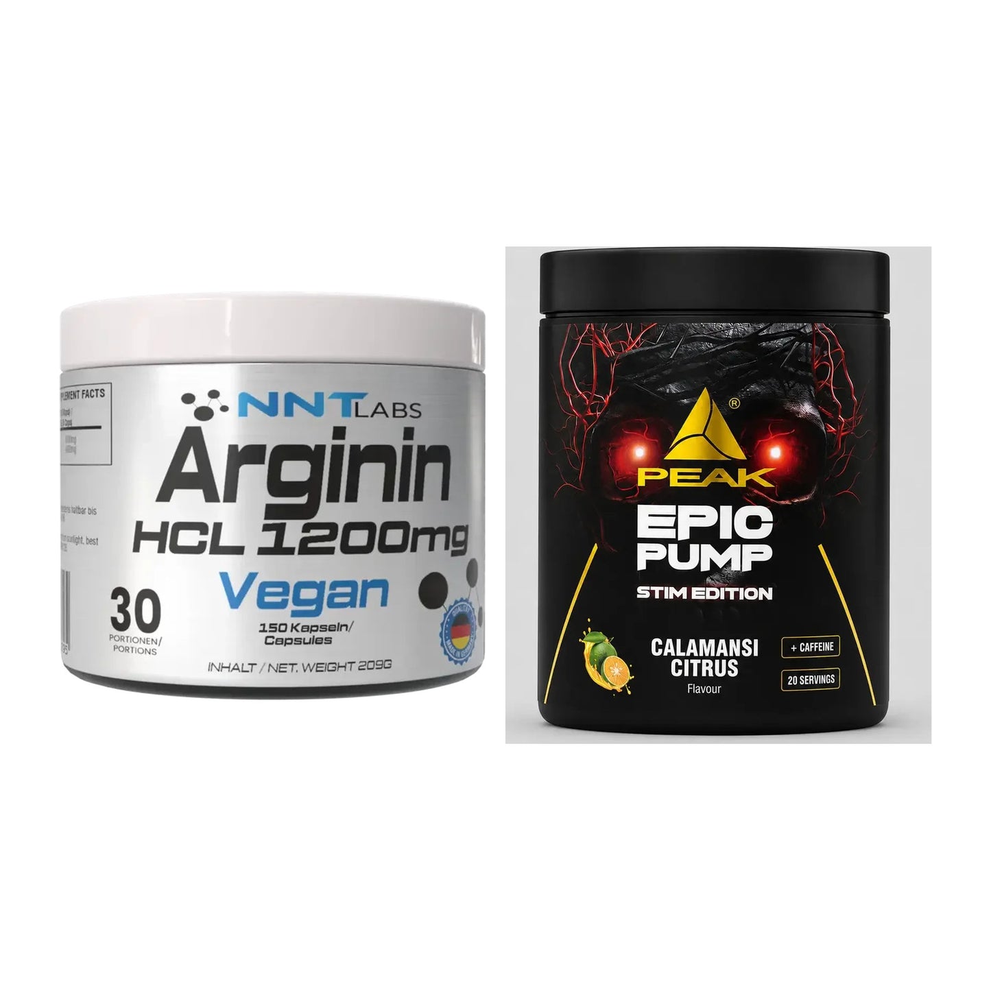 Pump-Set: NNT Arginin HCL 1200 mg + Peak Epic Pump Stim Edition 500g – alle enthaltenen Artikel