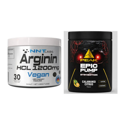 Pump-Set: NNT Arginin HCL 1200 mg + Peak Epic Pump Stim Edition 500g – alle enthaltenen Artikel