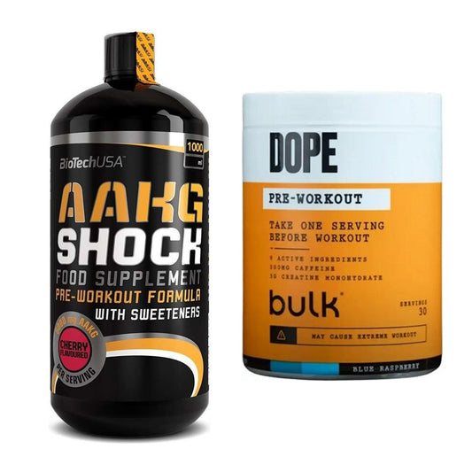 Pump-Set: BioTech AAKG Shock Extreme + Bulk Dope Pre-Workout 30 – alle enthaltenen Artikel