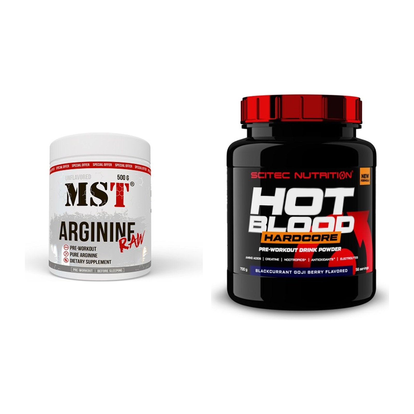 Pump-Set: MST Arginine RAW + Scitec Hot Blood Hardcore – alle enthaltenen Artikel