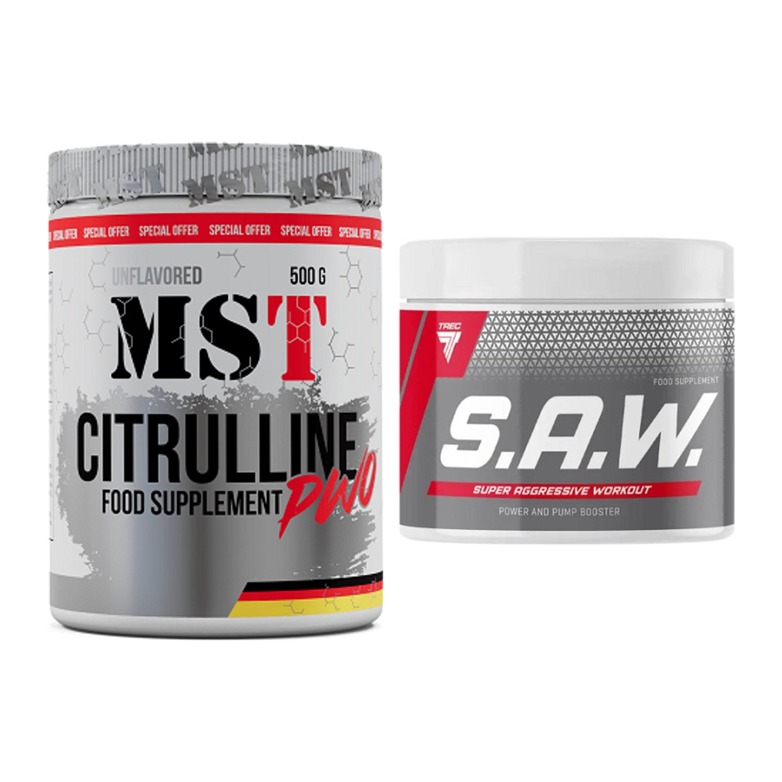 Pump-Set: MST Citrulline Malat 500g + Trec Nutrition SAW Booster – alle enthaltenen Artikel