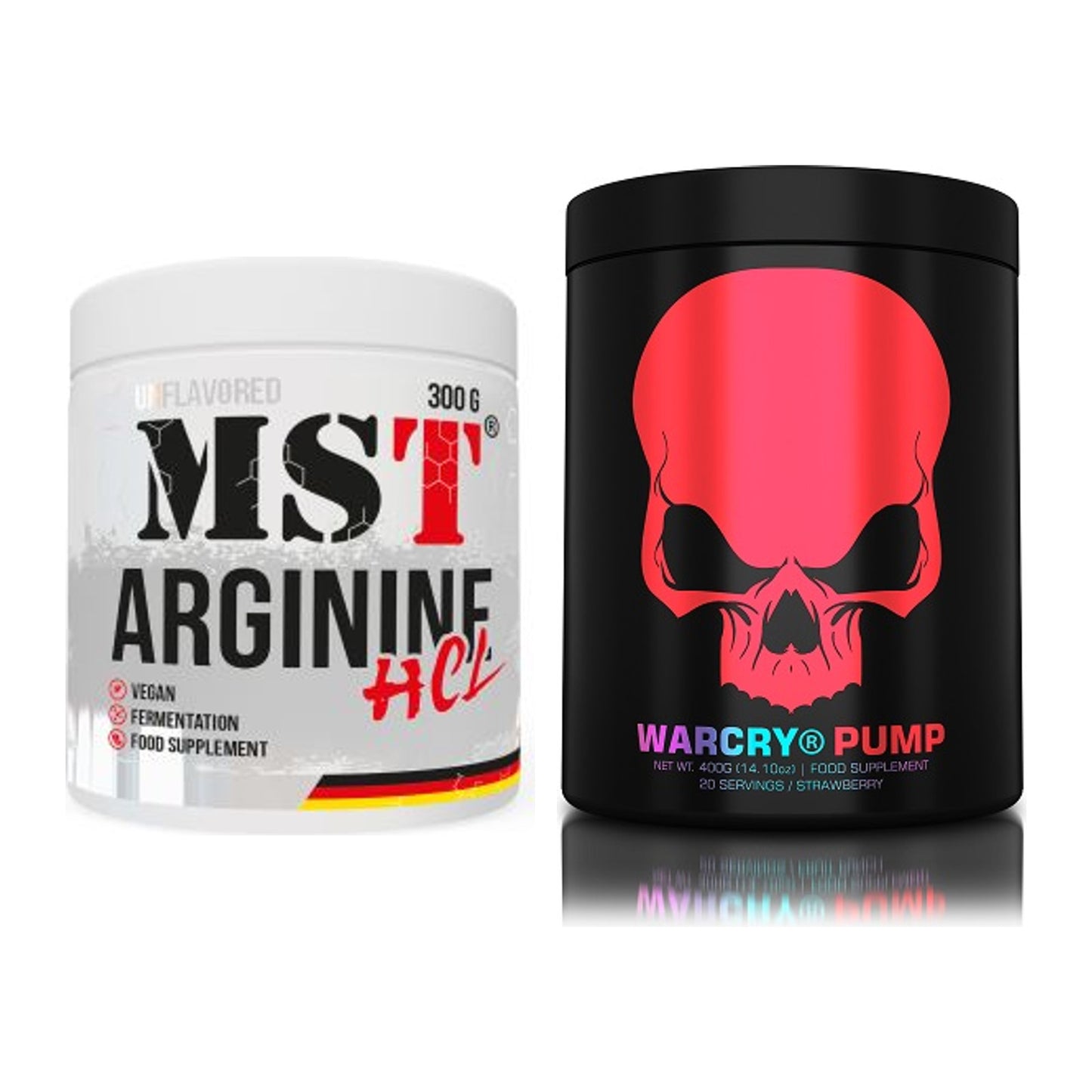 Pump-Set: MST Arginine HCL + Genius Nutrition Warcry PUMP – alle enthaltenen Artikel