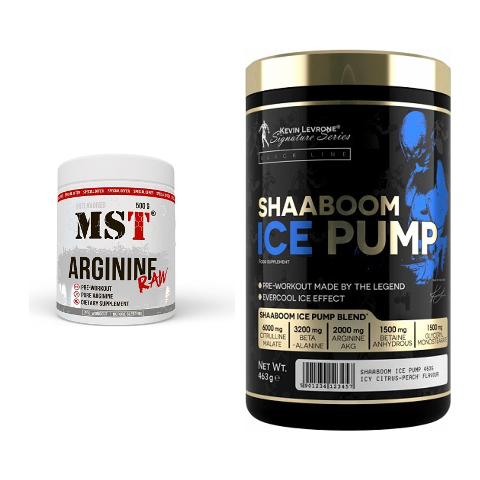 Pump-Set: MST Arginine RAW + Kevin Levrone Shaaboom Ice Pump – alle enthaltenen Artikel