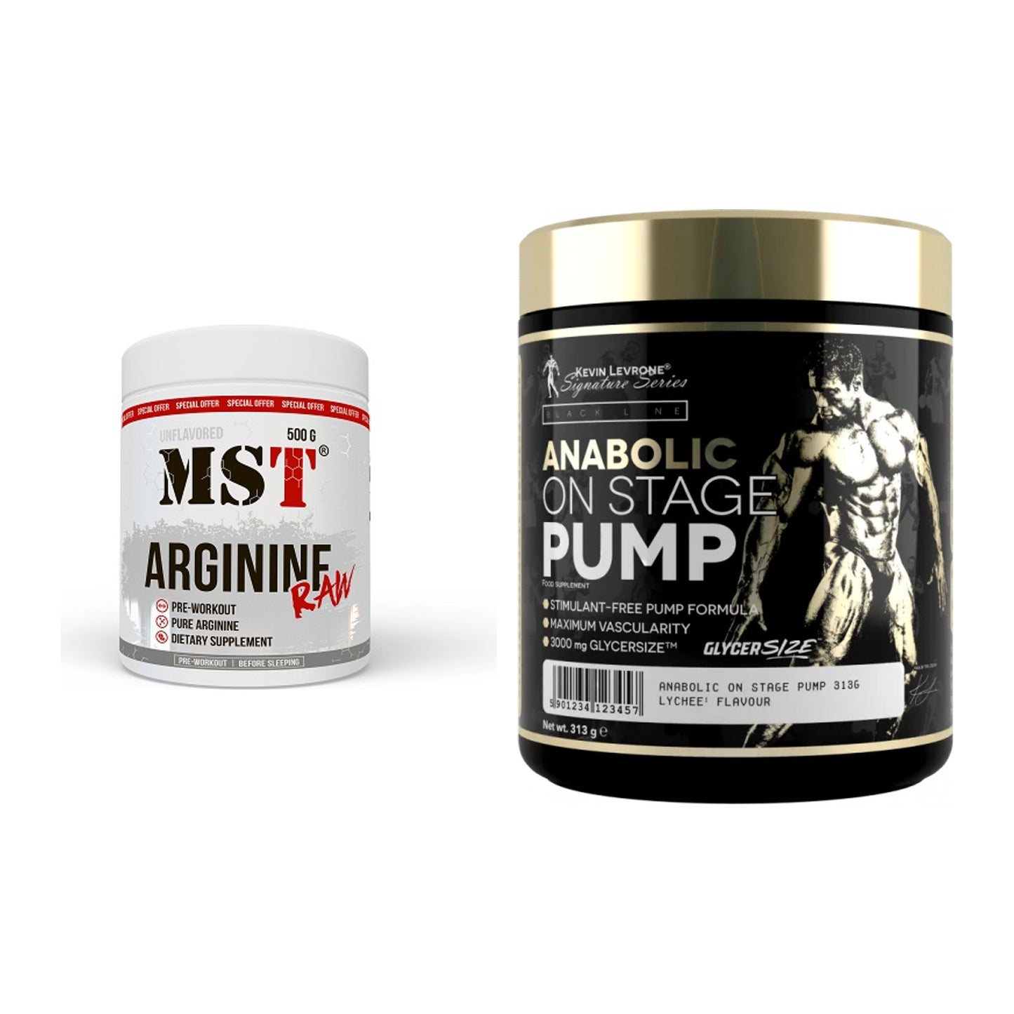 Pump-Set: MST Arginine RAW + Kevin Levrone Anabolic On Stage – alle enthaltenen Artikel
