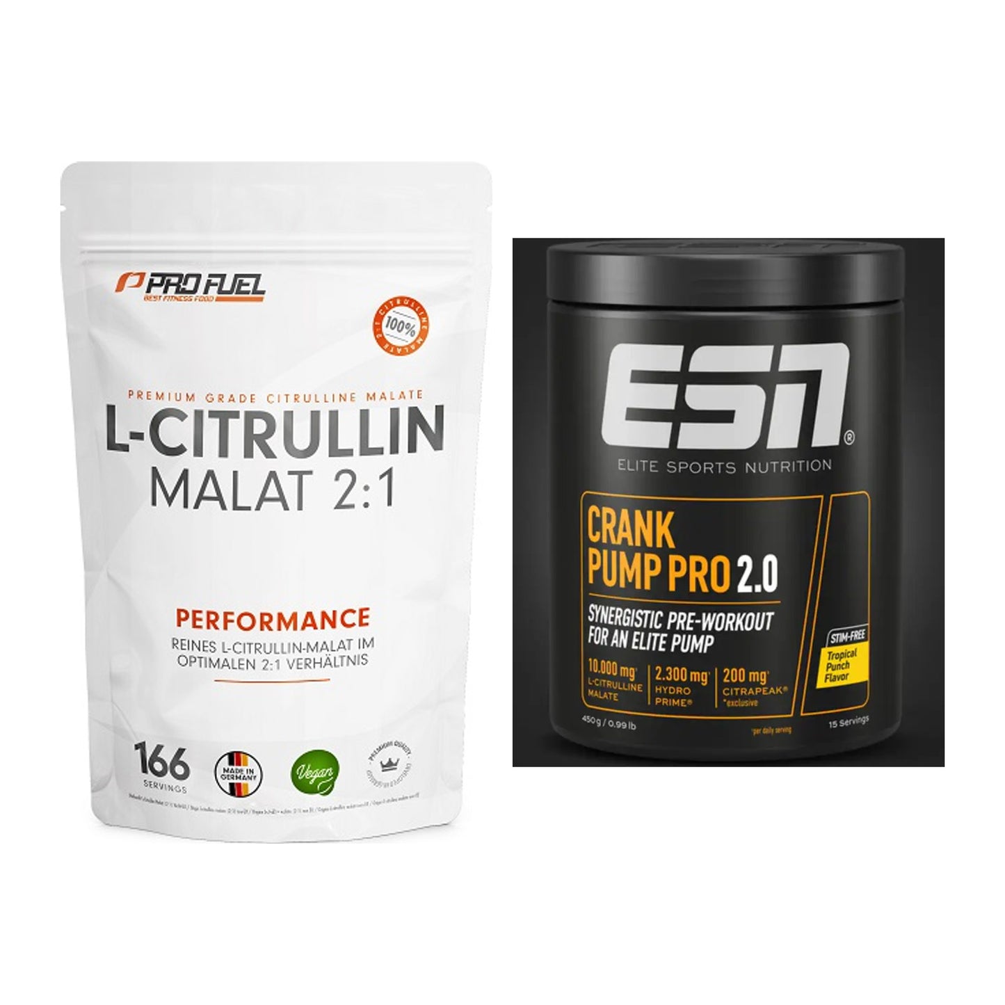 Pump-Set: ProFuel L-Citrullin Malat + ESN Crank Pump Pro 2.0 – alle enthaltenen Artikel
