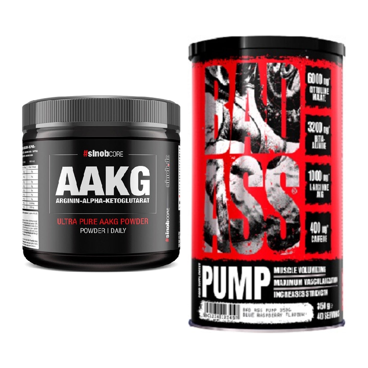 Pump-Set: Sinob Core Arginin AAKG Pulver + BAD ASS Pump – alle enthaltenen Artikel
